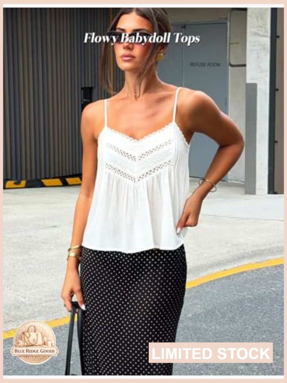 V Neck Lace Cami Babydoll Top Y2k Flowy Spaghetti Strap Summer Boho Tank - Picture 6 of 7